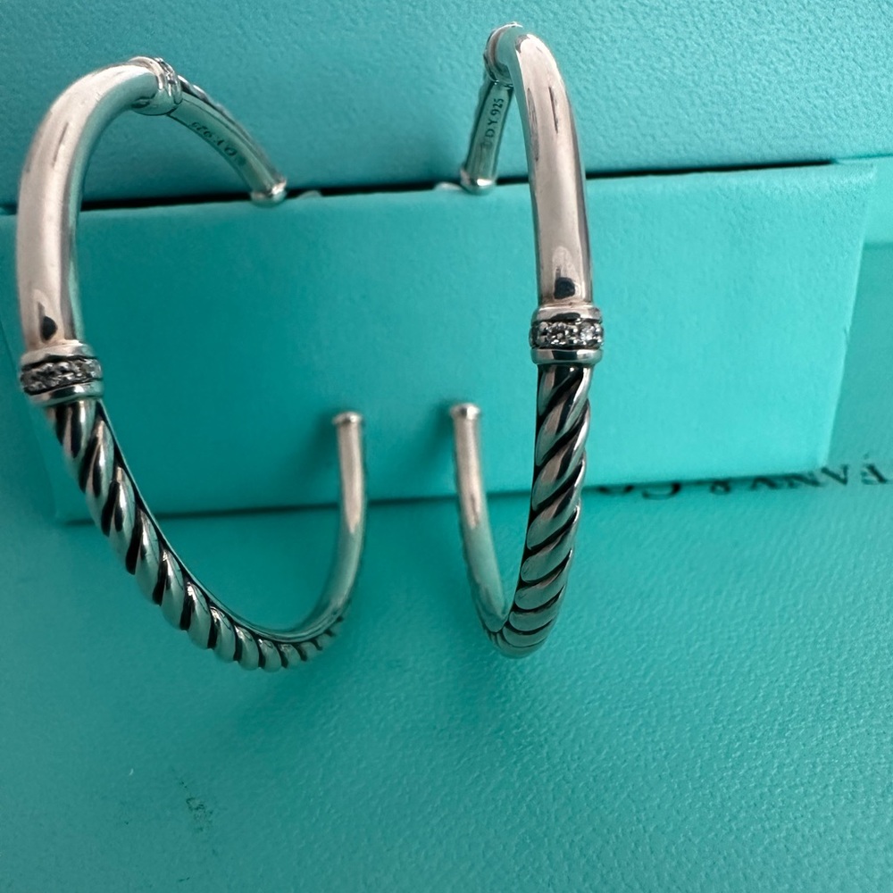 David Yurman Silver Hoop Earrings - Picture 3 of 14